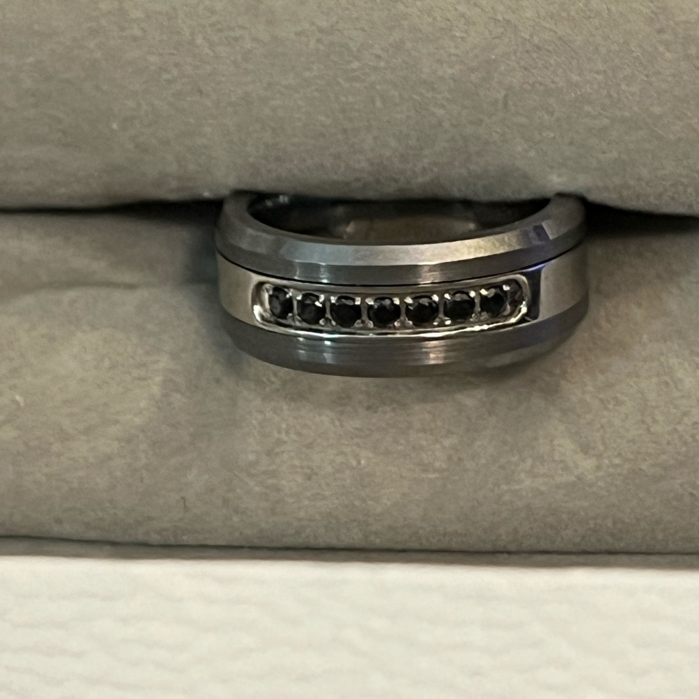 Gun Metal Tungsten Carbide Black CZ Band Ring Size 7 8mm